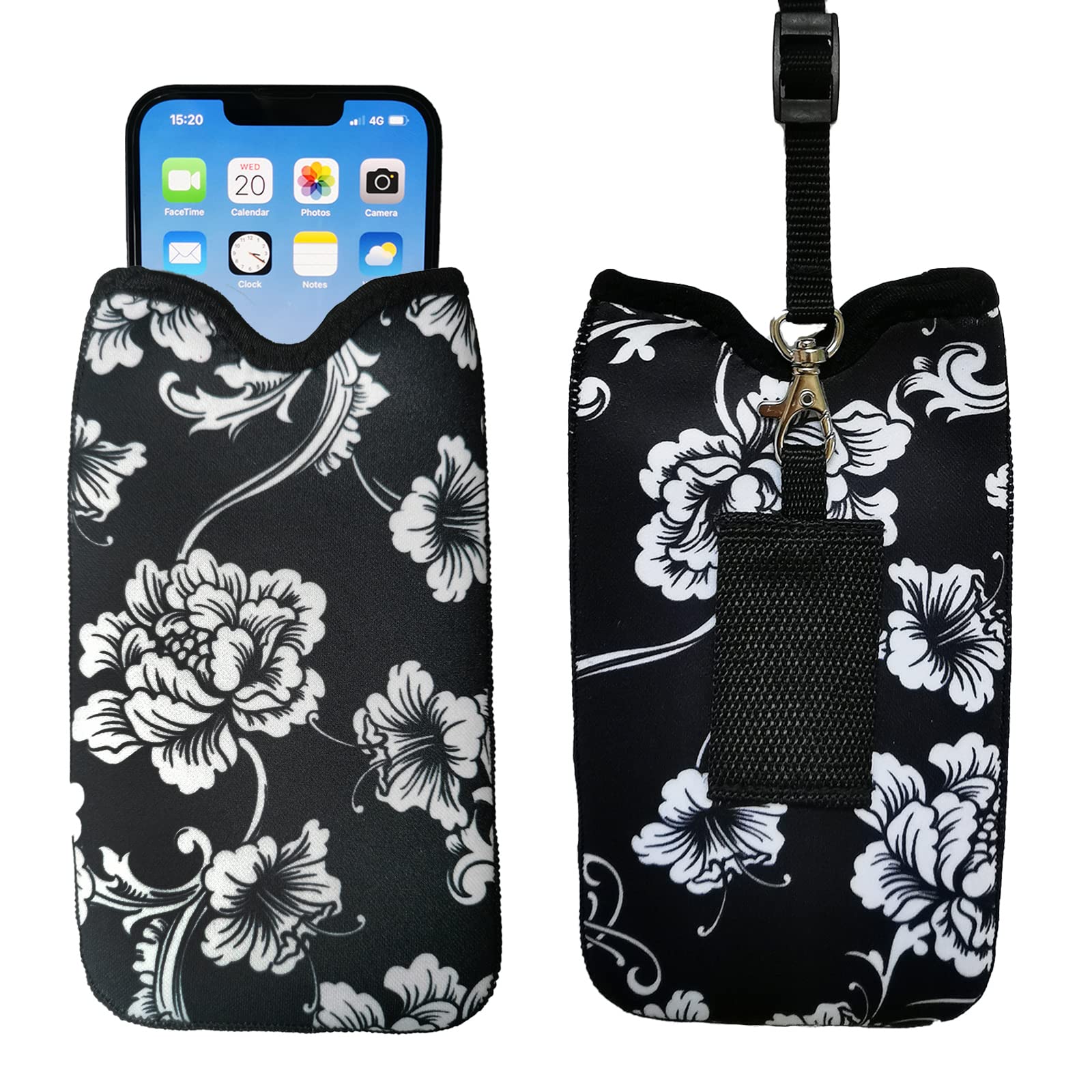 Tainada Neoprene Phone Holder Sleeve w/Belt Loop Holster (Black Floral)