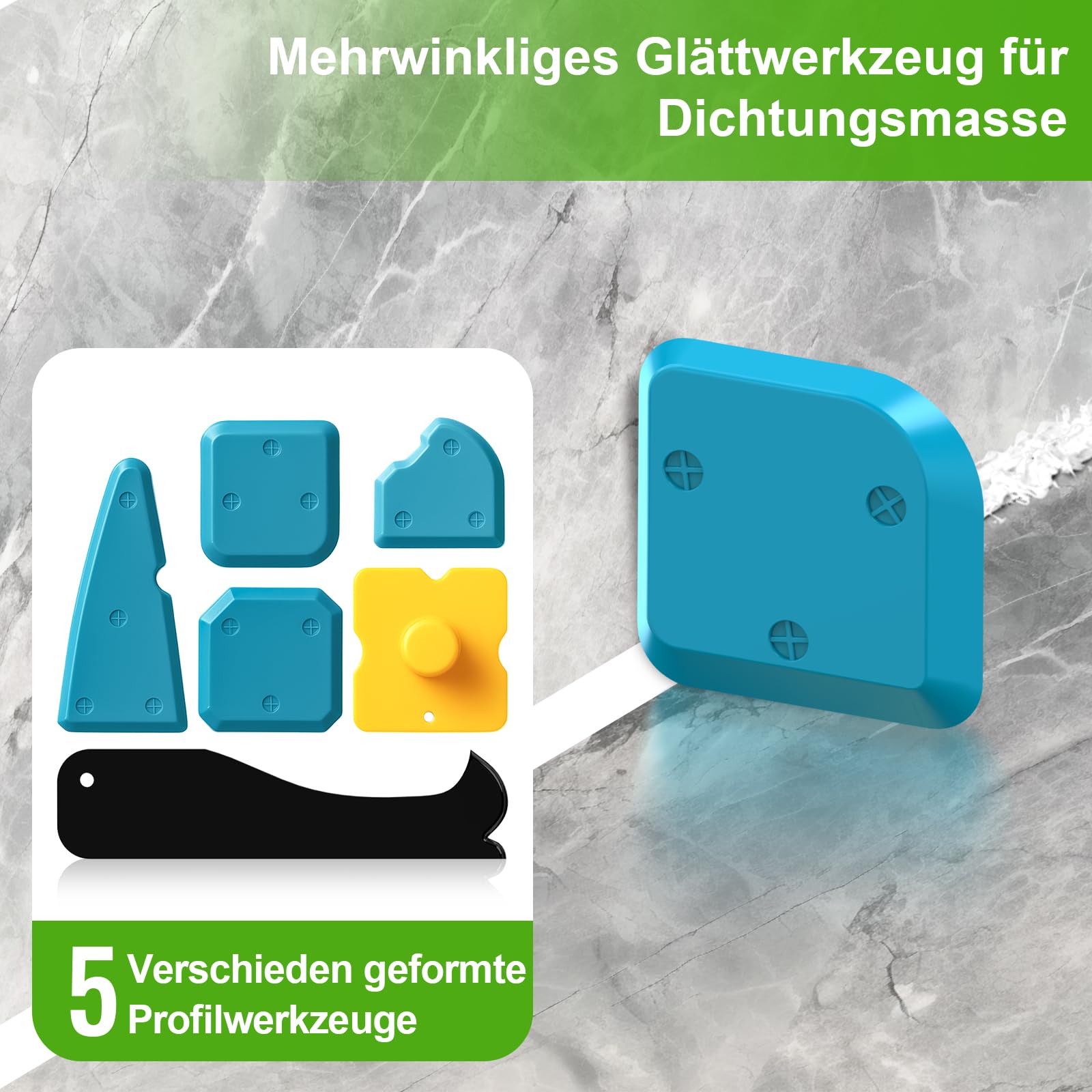 Silikonentferner Werkzeug Set mit Silikon Dichtmittel, 5-in-1 Silikon Abzieher und Fugenkratzer, Silikonfugenentferner zur schnellen und silikon entferner für Bad, Küche, Fenstern und Fliesen