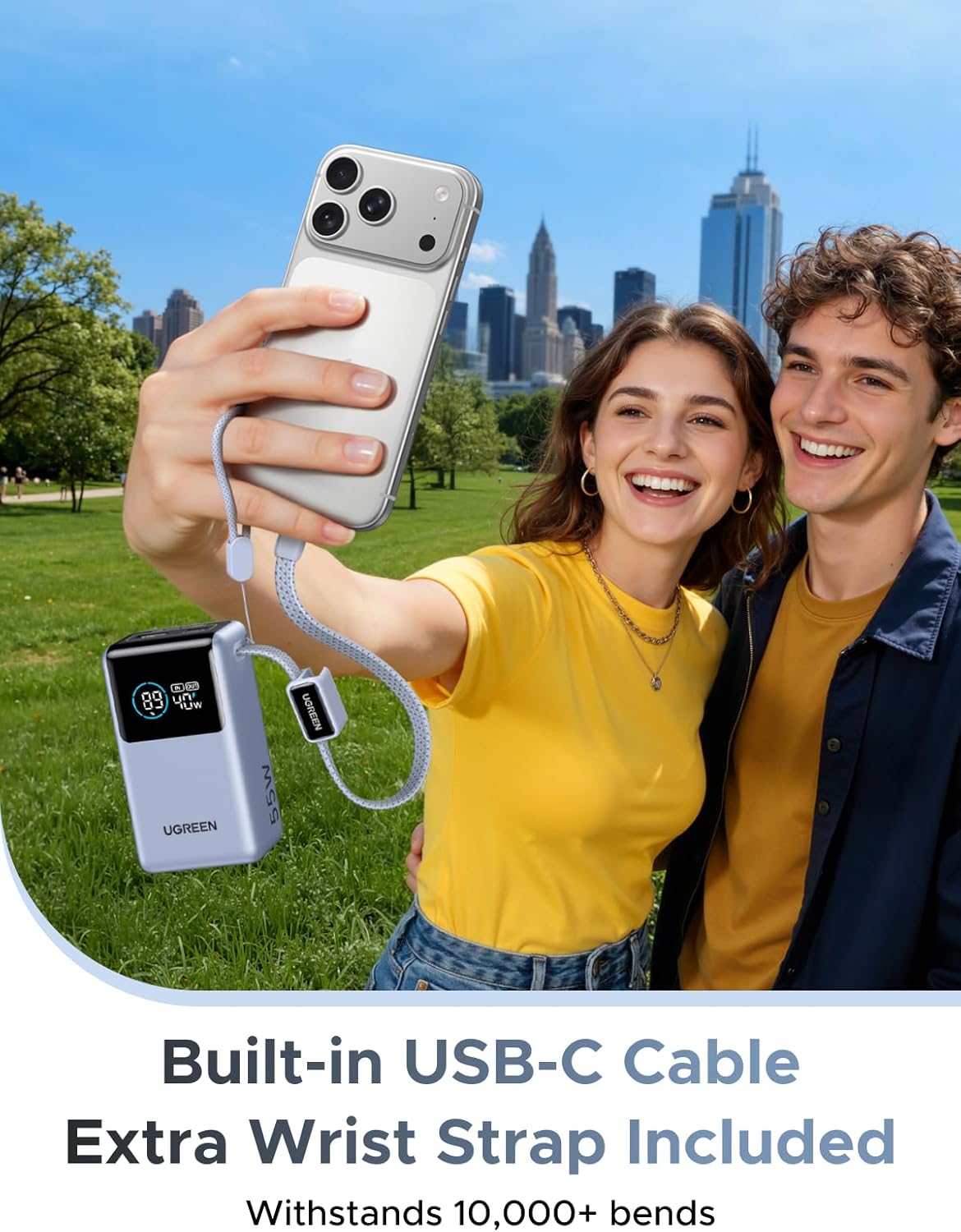 UGREEN Nexode Pro Power Bank 10,000mAh 45W, Compact Portable Charger, Built-in USB-C Cable, PD Super Fast Charging Battery Pack with Digital Display for iPhone 17/16 Pro Max Air/Galaxy S26 Ultra