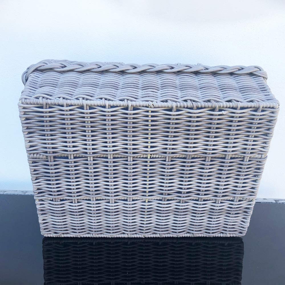 HABAU Picknickkorb Grau – Serviertablett & Tragekorb aus Kunststoff-Geflecht mit Metallrahmen – Stabiler Korb mit Griffen, Filzboden, 46 x 34 x 17 cm – Ideal für Picknick & Haushalt