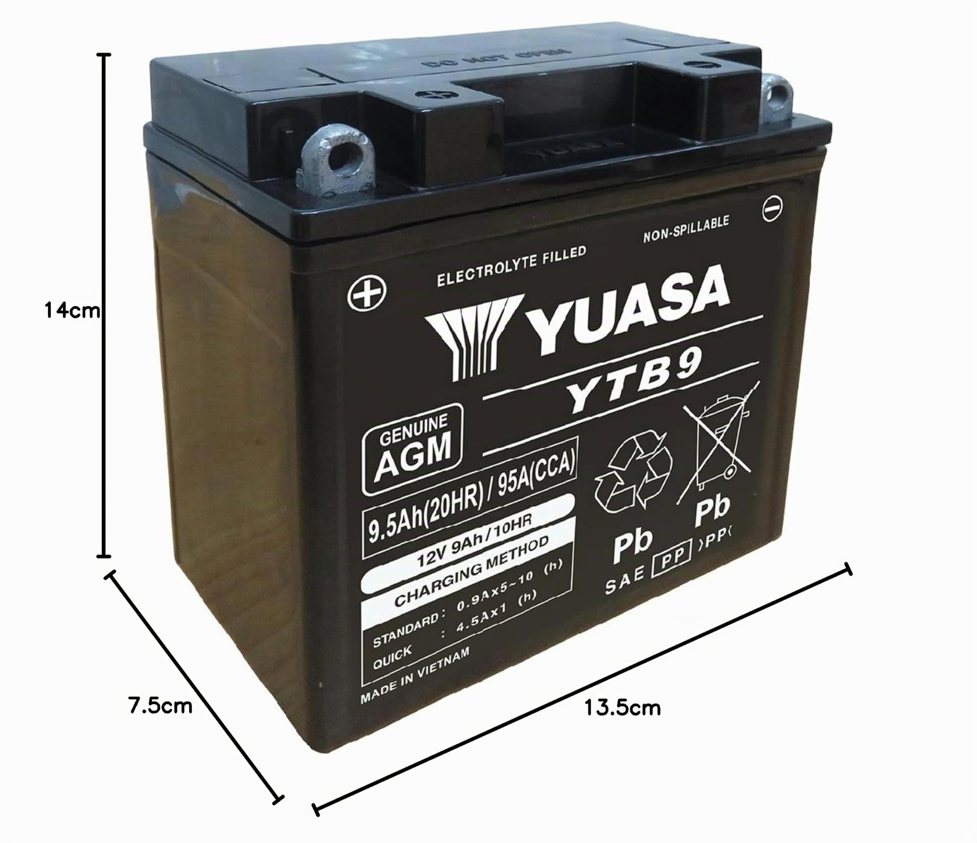 Yuasa YTB9 - Batteria AGM per moto, 12 V, 95 CCA ad alte prestazioni, senza manutenzione