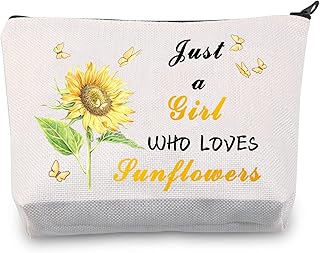 Sunflowers Makeup Bag Sunflowers Gifts for Girls Just a Girl Who Loves Sunflowers Cosmetic Pouch Travel Bag Zipper Bag Purse Pencil Case Sunflower Bag for Girls, Just a Girl Who Loves Sunflowers Bag