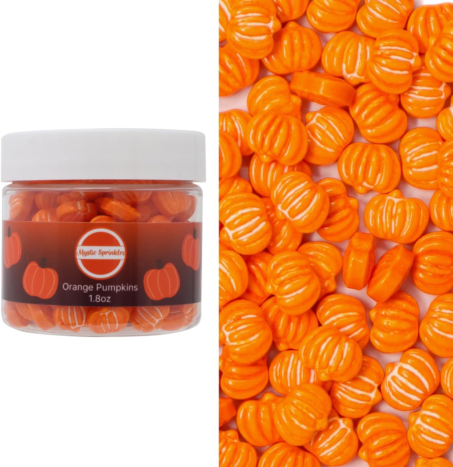 Mystic Sprinkles Halloween Candy Shape Sprinkles (Orange Pumpkins, 2oz Jars)