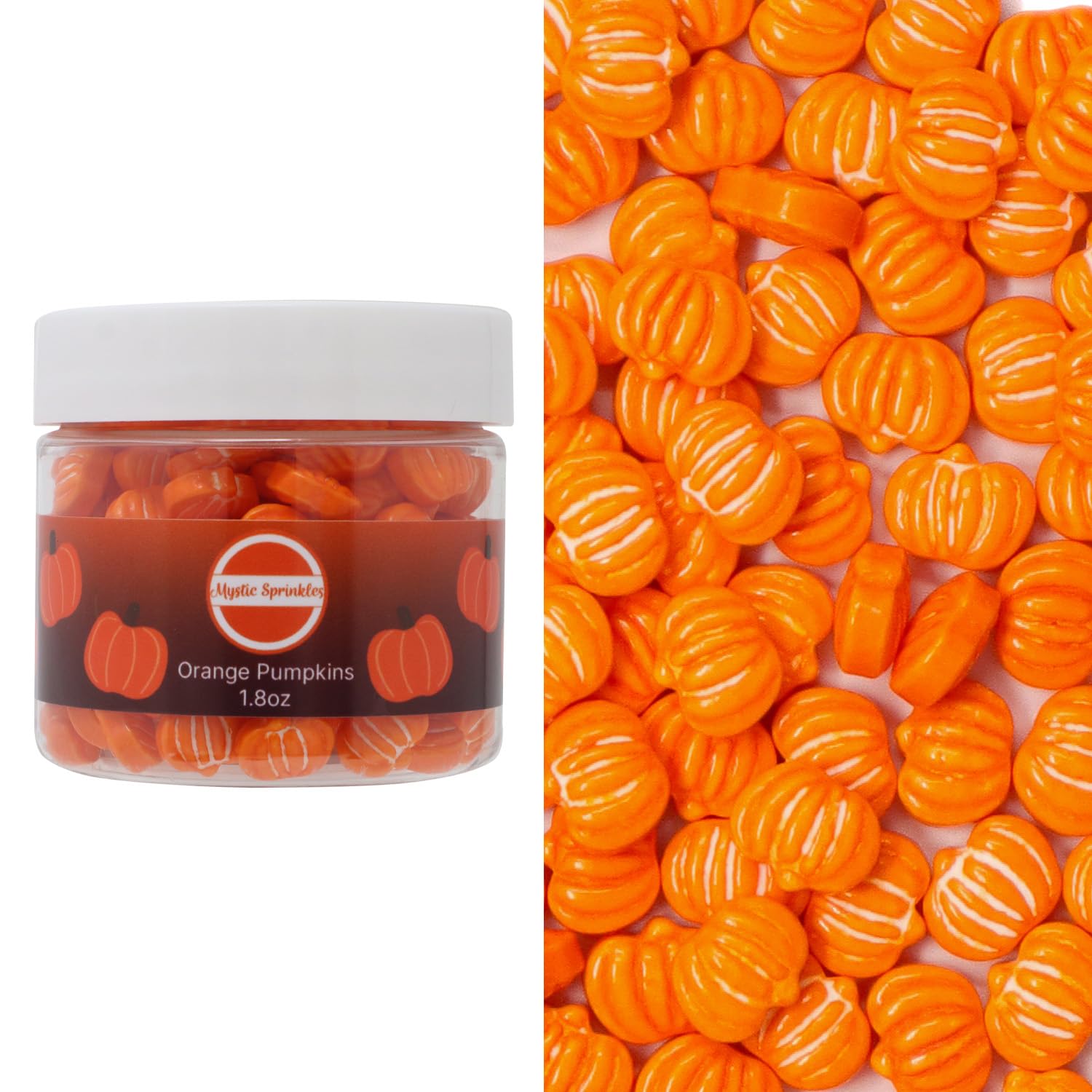 Mystic Sprinkles Halloween Candy Shape Sprinkles (Orange Pumpkins, 2oz Jars)