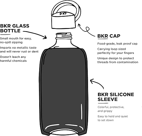 Miniatura 4 de bkr - Big Smooth - Reusable Glass Water Bottle - Leakproof, Durable, Workout & Travel Friendly, Carrying Loop - Dishwasher Safe - Removable Silicone