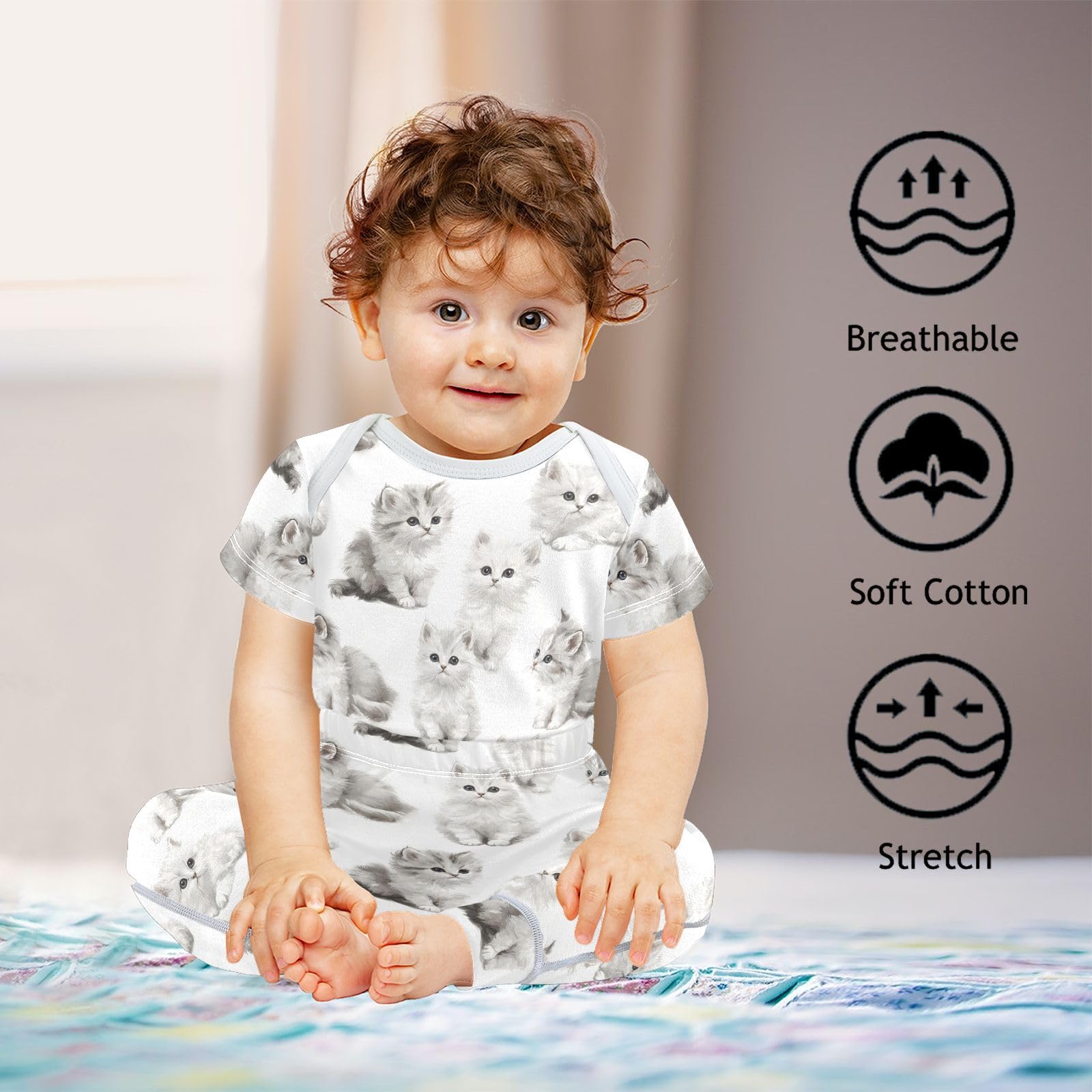 vvfelixl Unisex Short Sleeve Baby Pants Sets,Cute Oil Painting Style Baby Bodysuits Set,Babys Layette Sets Clothes for 18-24M