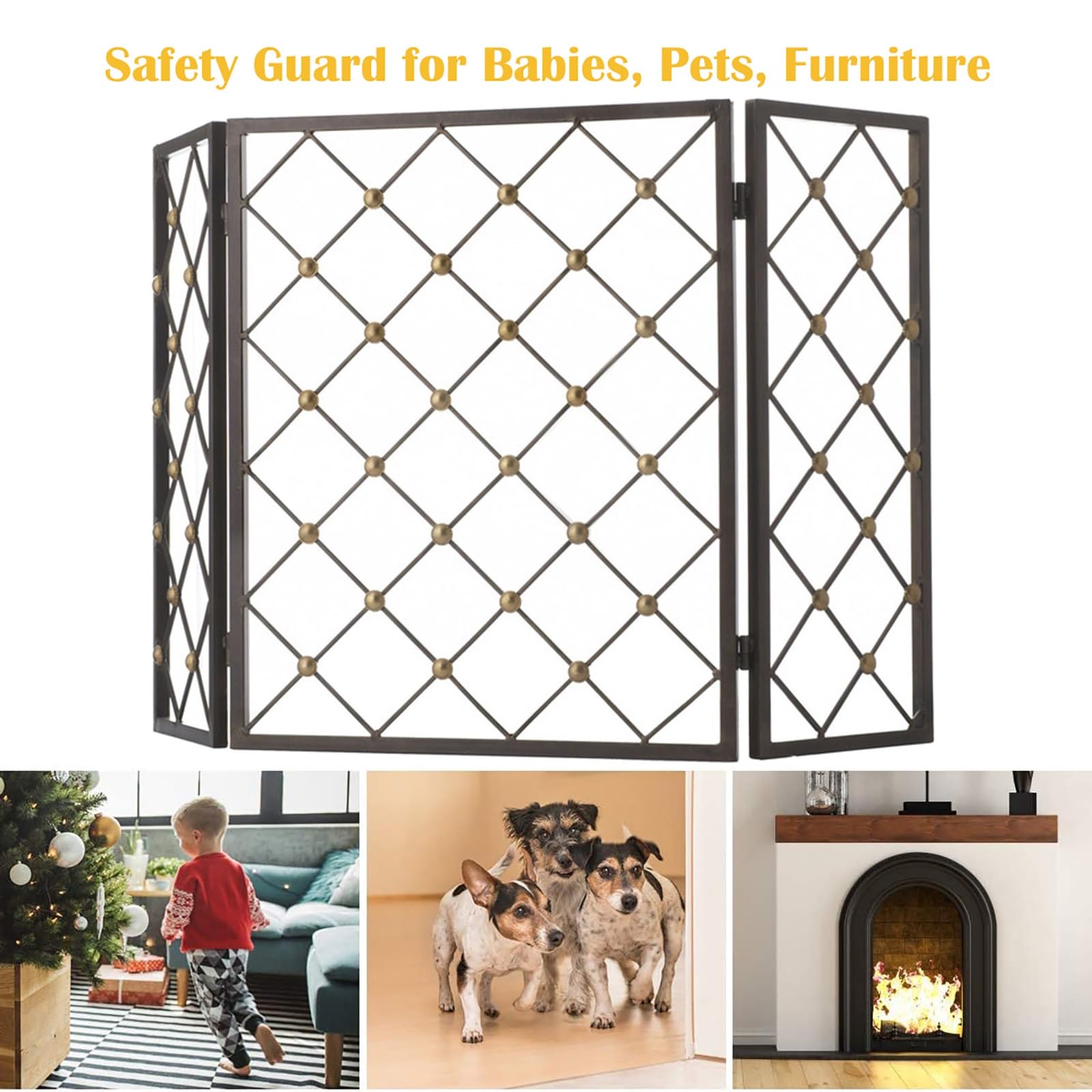 GTPBAO Salvachispas Chimenea Pantalla para Chimenea De Carbón y Leña, 129x78cm, 3 Paneles Plegable para Vestíbulo Chalet