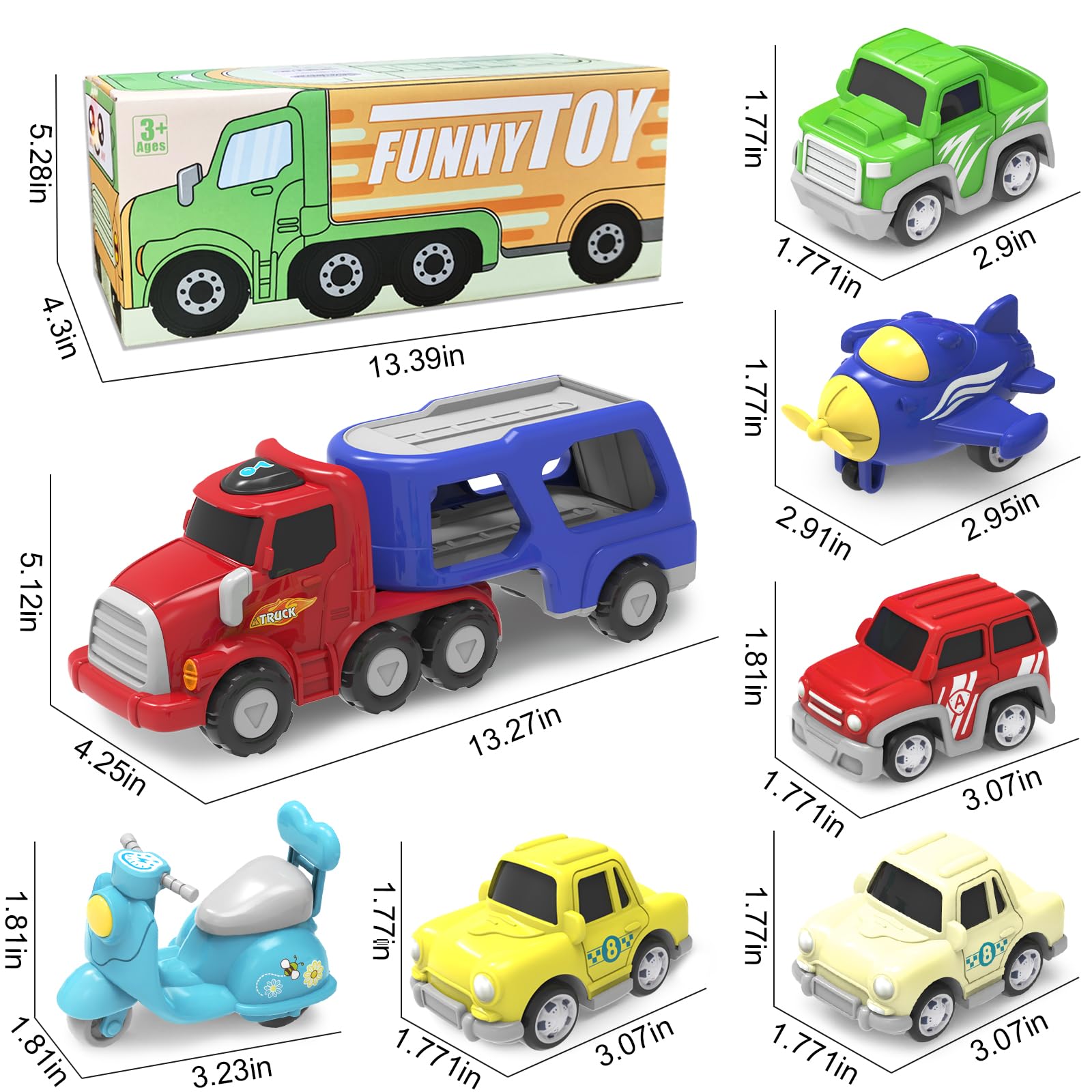 Giochi Bambini 2 Anni,7 in 1 Camion Macchinine con Suoni e Luci,Camion Giocattolo per Bambini,Regalo Bambino 2 3 4 Anni