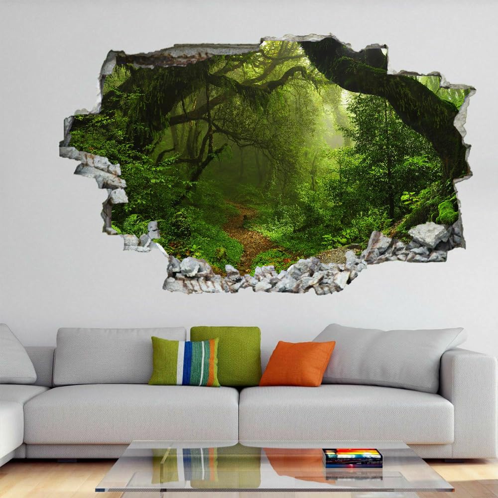 3D Wandtattoo Wanddurchbruch Wandaufkleber, Waldbaum Wandsticker Wanddeko Wandbilder, Natürliche Landschaft Wandaufkleber Für Wohnzimmer Schlafzimmer Badezimmer Flur Küche Möbel Aufkleber