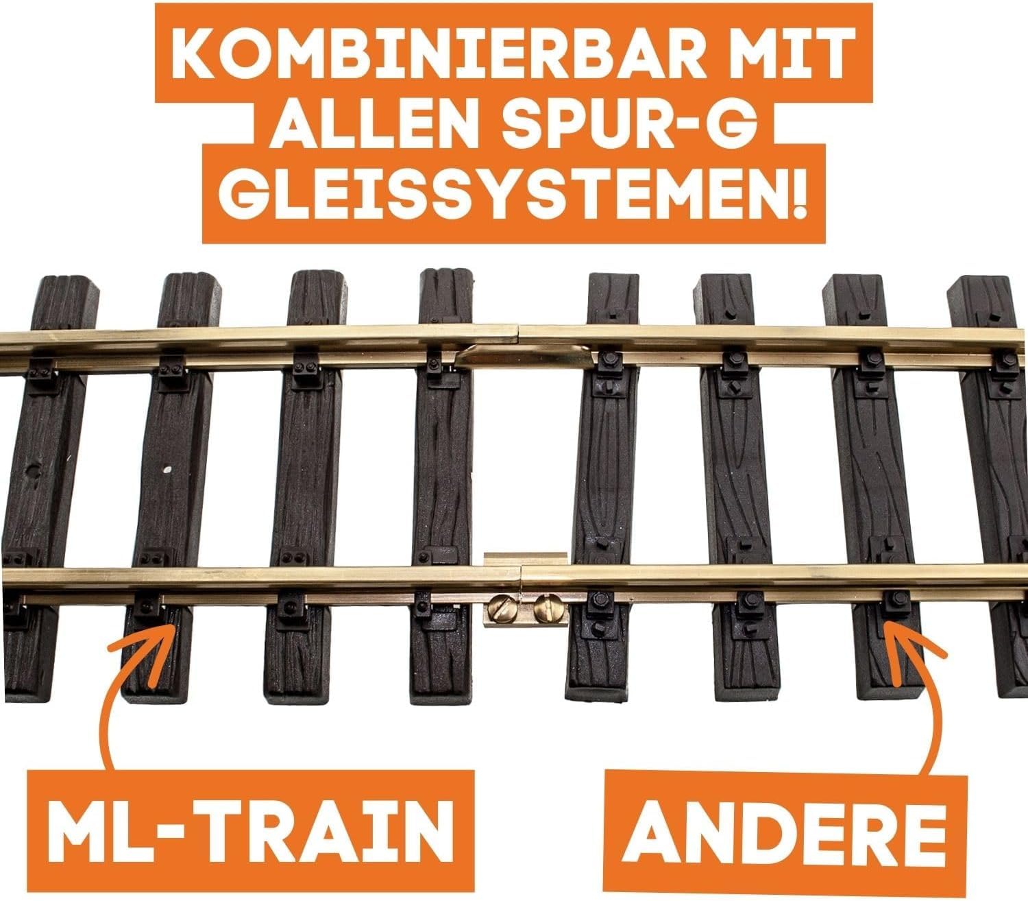 Spur G Gleise 6X 150cm mit Schraub-Schienenverbindern - Messing-Schienen Gerade & Gebogen Modell-Eisenbahn - Gartenbahn-Zubehör (Flexgleis)