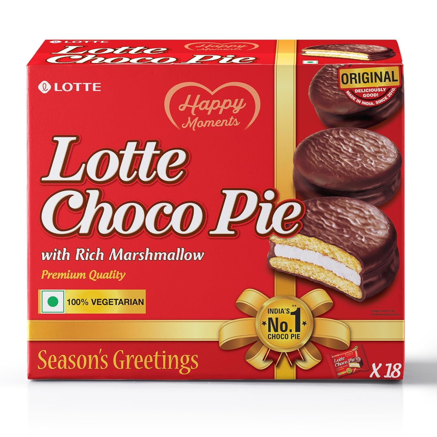 Choco Pie - Soft Biscuits coated with Premium Chocolate - (Pack of 18) - 504 grams