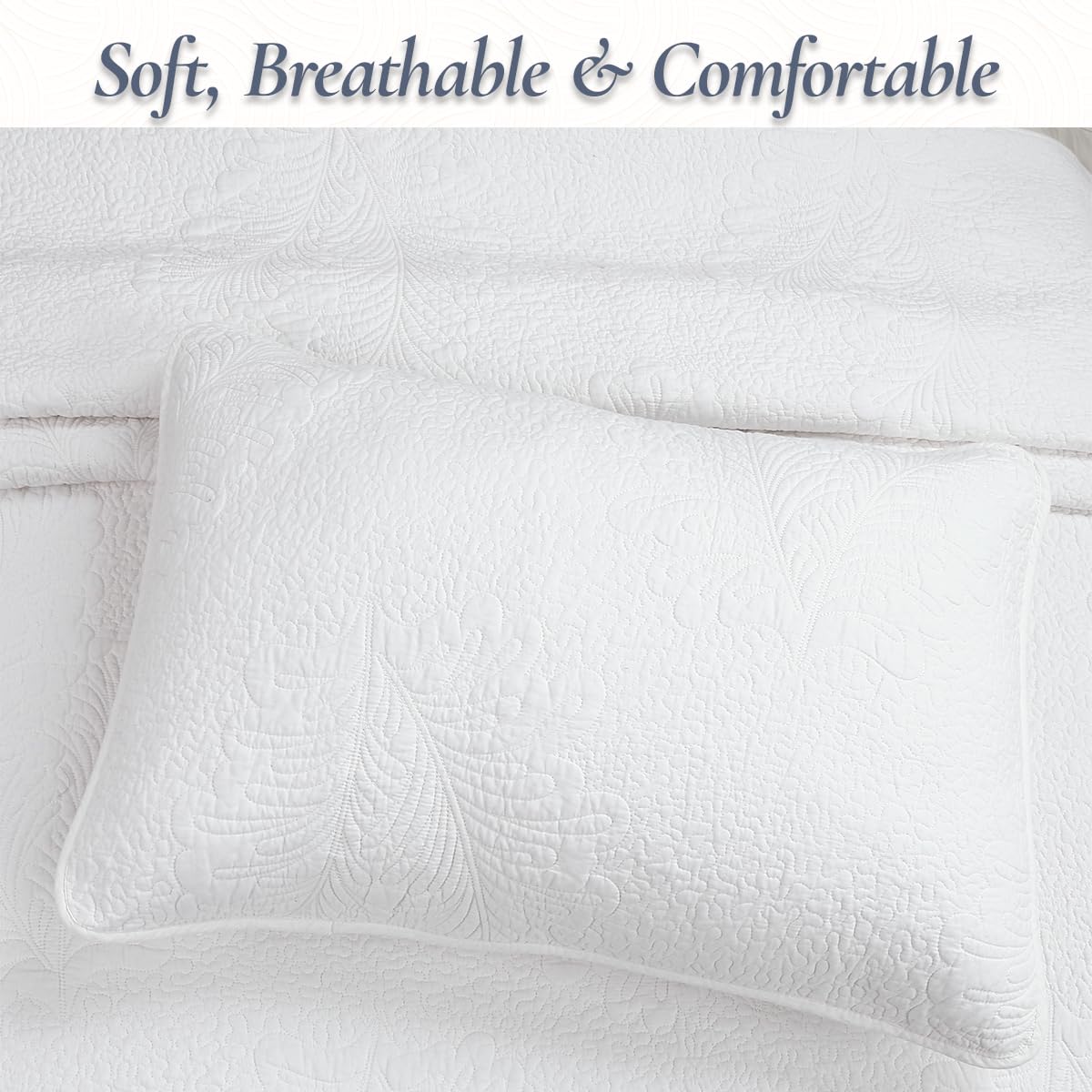 Cozy Line Home Fashions 100% Cotton Victorian Medallion Solid White Matelasse Embossed Bedding Quilt Set, Reversible Lightweight Bedspread, Coverlet for All Season (Blantyre - White, King - 3 piece): Palm Leaf - White King - 3 piece