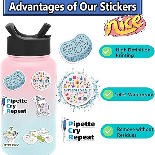 Miniatura 5 de 100 calcomanías divertidas de biología para laptop y botellas de agua, paquete de calcomanías de biología pequeñas para profesores y estudiantes,