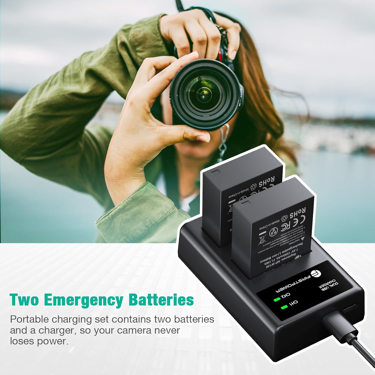 FirstPower NP-W126 NP-W126S Battery and USB Dual Charger for Fujifilm X100V, X100VI, X100F, X-A5, X-A10, X-E4, X-Pro2, X-Pro3, X-T1, X-T2, X-T3, X-T10, X-T20, X-T30, X-T30 II, X-T100, X-T200 FinePix - Image 6