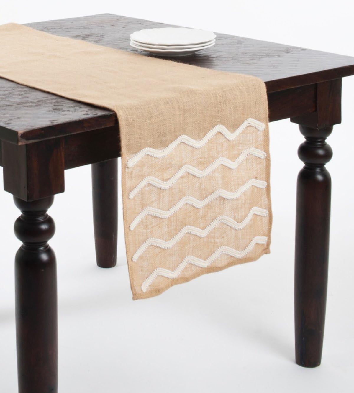 Fennco Styles Aspen Beaded Burlap Design Holiday Natural Christmas Table Runner 16" W x 72" L