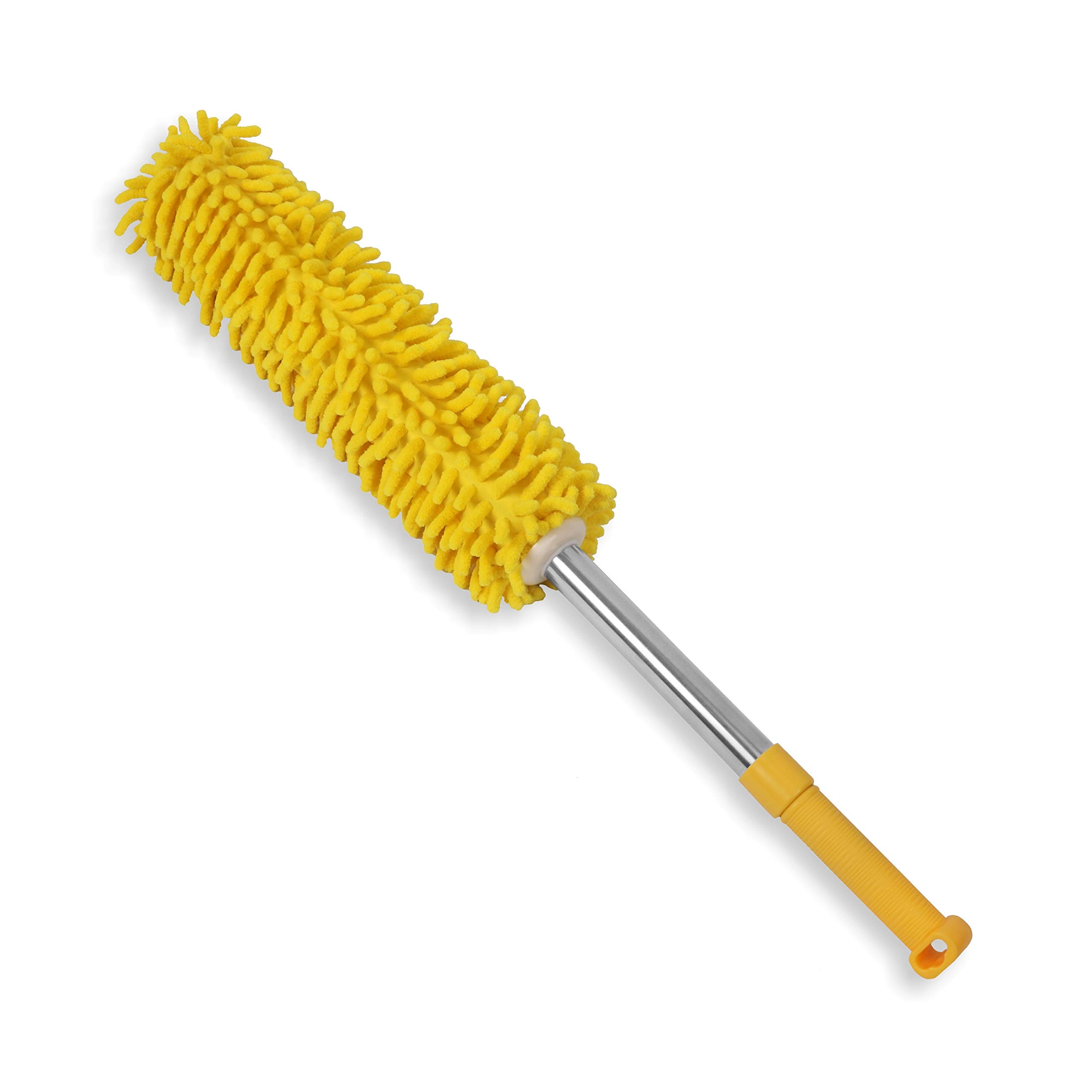 CLASSY TOUCH Microfiber Duster with Extension Pole,Wash and Dusting Brush for Home, Office, Car, and Bike (Standard Size, Yellow and Silver)