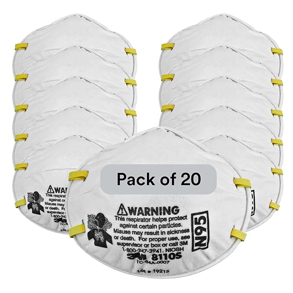 3M Particulate Respirator, 8110S, N95, Unsealed, Smaller Size, NIOSH APPROVED, Adjustable Noseclip, Two Strap Design, Advanced Electrostatic Media, Nosefoam, Disposable, (Pack of 20)
