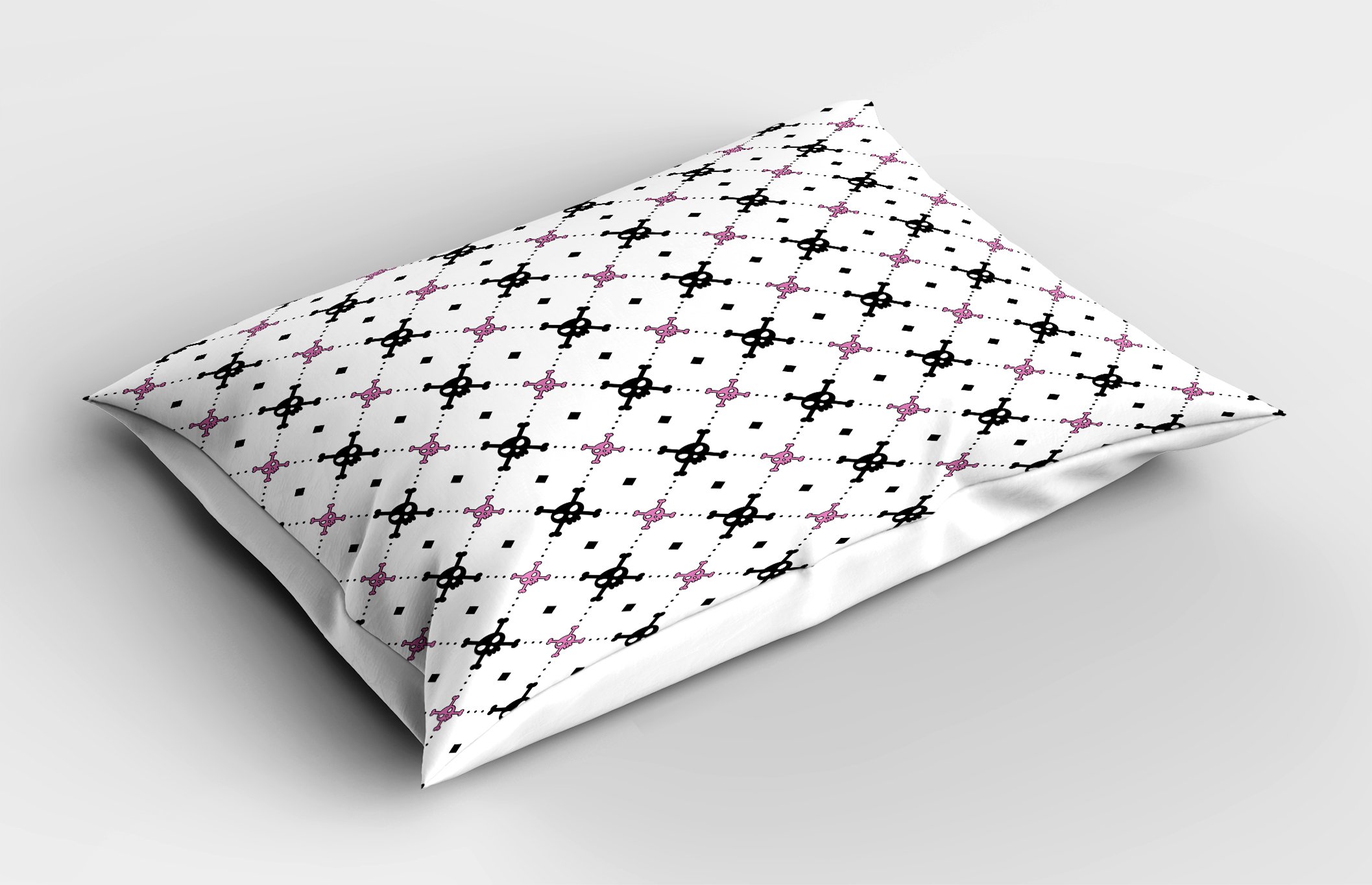 Ambesonne Skull Pillow Sham, Girly Skull and Crossbones Checkered Pattern Simple Design Image, Decorative Standard Queen Size Printed Pillowcase, 30
