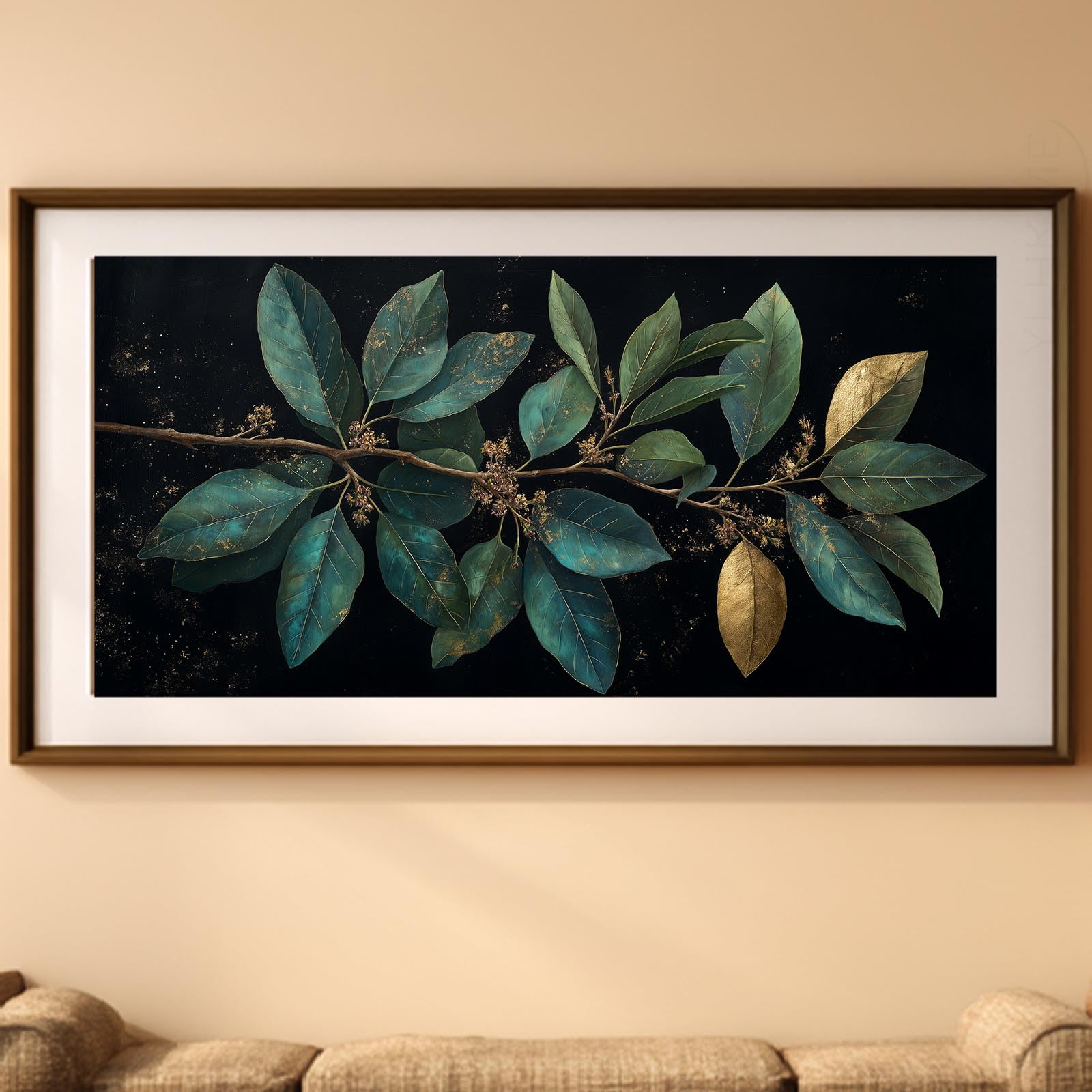 YLHKME Bilder Auf Leinwand, Abstrakt Blätter Gold Grün Leinwandbilder Kunstdruck Wandbilder Für Wohnzimmer Schlafzimmer Wohnkultur Deko (80X160CM,A-Ungerahmt)