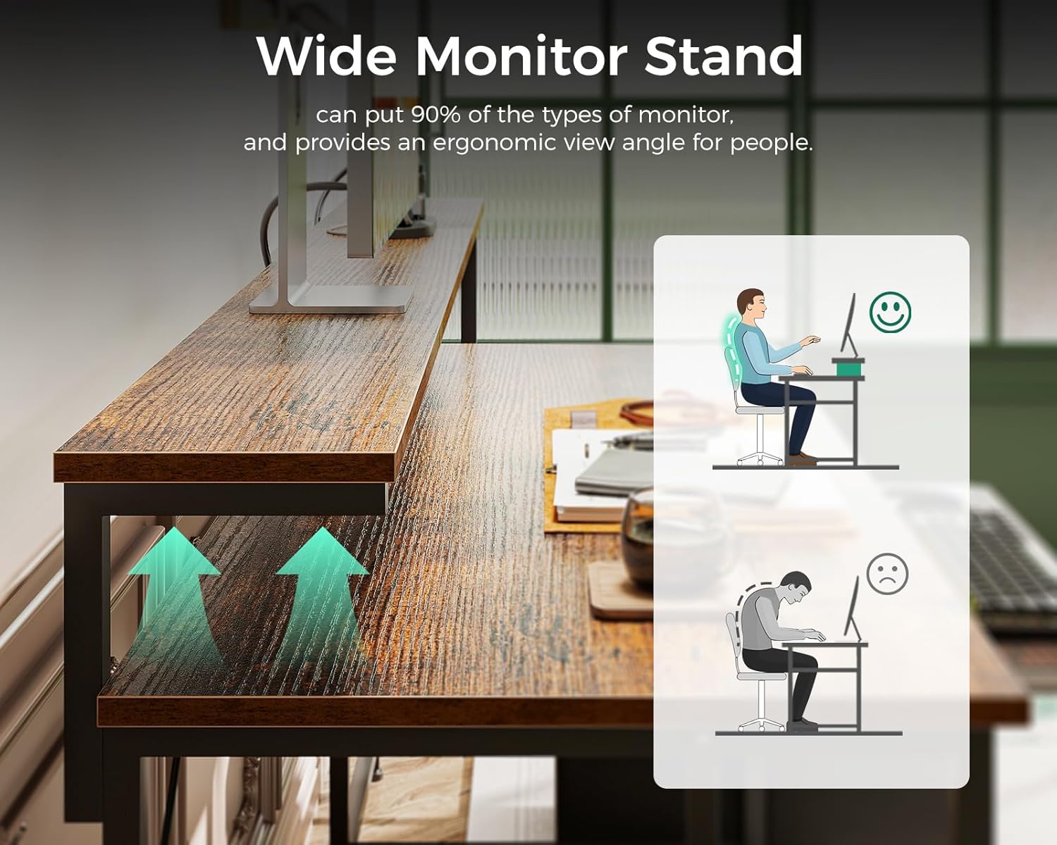 AODK Computer Desk with Drawers, 55" Office Desk with Keyboard Tray and Power Outlet, Reversible Study Work Desk with Printer Space and File Drawers Cabinet for Home Office, Vintage - Image 8