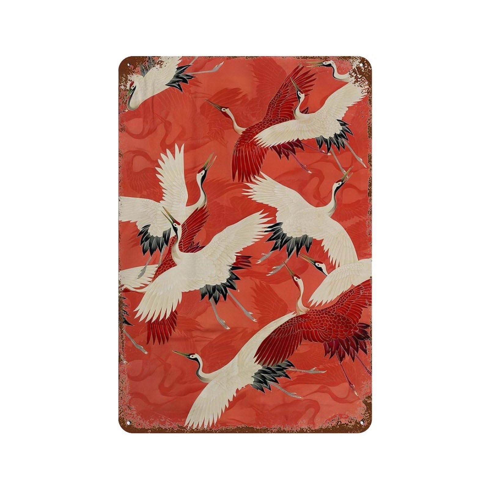 xiaoxiaoshen Red Cranes Vintage Japanese Wall Decor Art Metal Tin Poster Modern Home Decor Art Home Bar Shop Decorations Vintage Sign 30x20cm