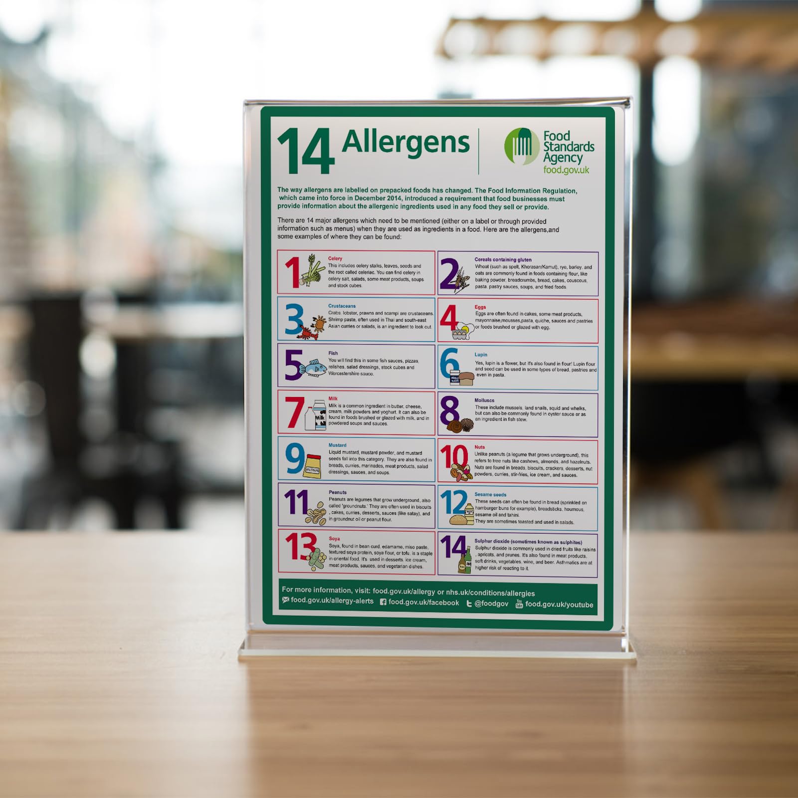 14 Poster Allergeni Alimentari - Confezione 3 Adesivi A4 In Vinile - Conformi UK FSA 2025 - Per Ristoranti E Cucine - 3
