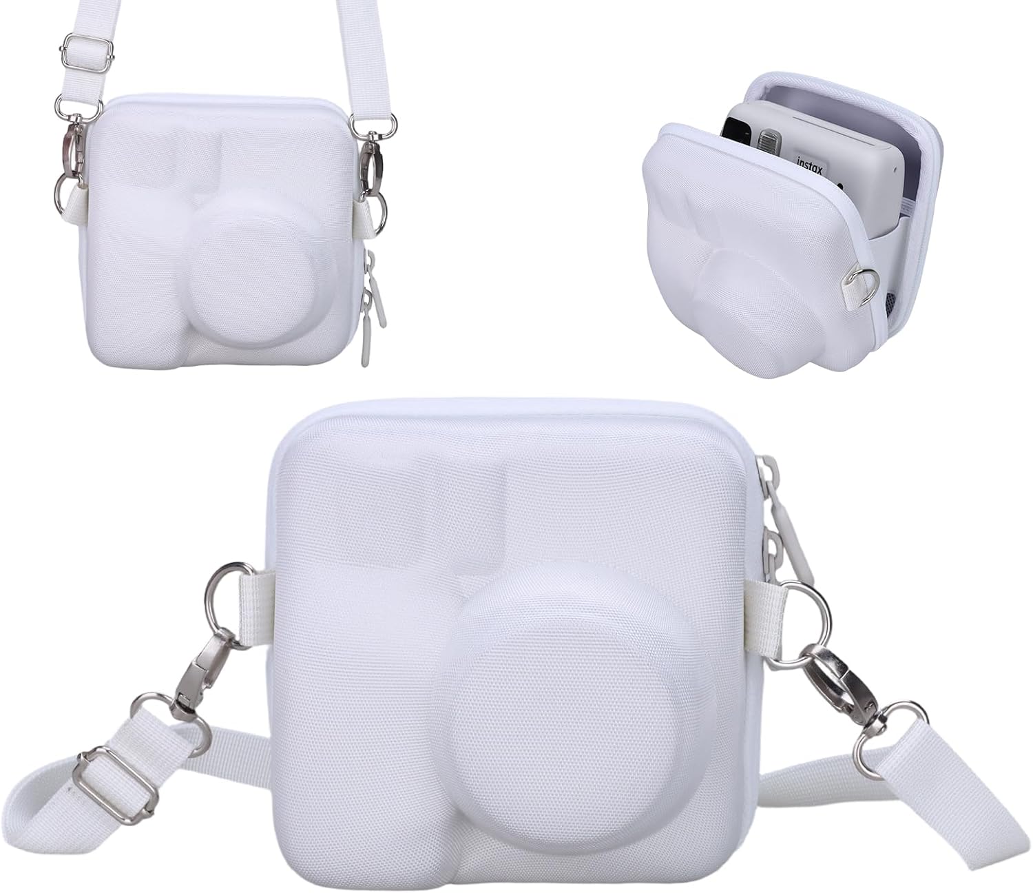 LTGEM Instax Mini 12 Case Compatible with Fujifilm Instax Mini 12/11/10/9 Instant Film Camera, Hard Carrying Travel Camera Bag with Shoulder Strap(White)