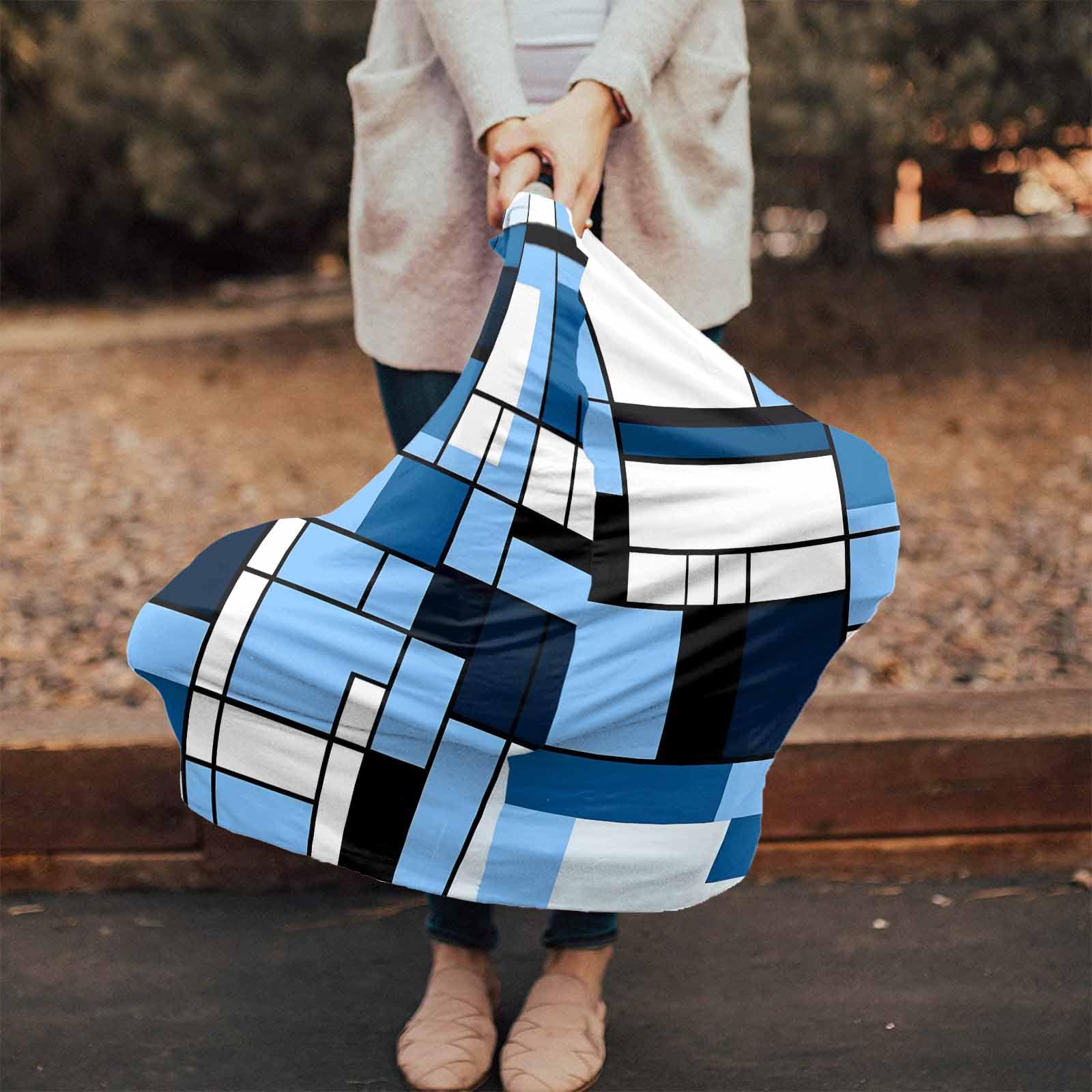 Blue White Geometric Nursing Cover for Breastfeeding Scarf, Black Navy Abstract Art Baby Car Covers Super Soft Multi Use for Canopy Shopping Cart Cover Blanket Stroller Cover