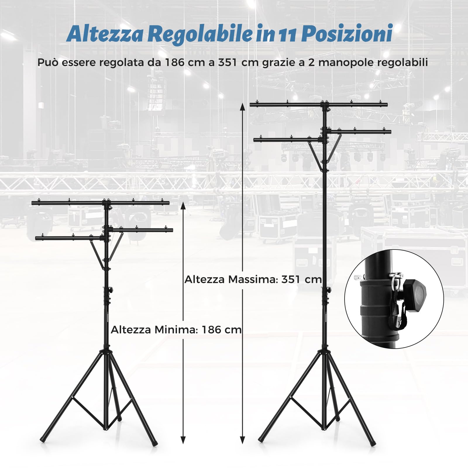 COSTWAY Supporto Luci Mobile DJ Audio, Supporto Luci LED con Bracci, Altezza Regolabile, Treppiede Portatile per Presentazioni sul Palco, Concerti, Teatri, Matrimoni e Feste, 186-351 cm