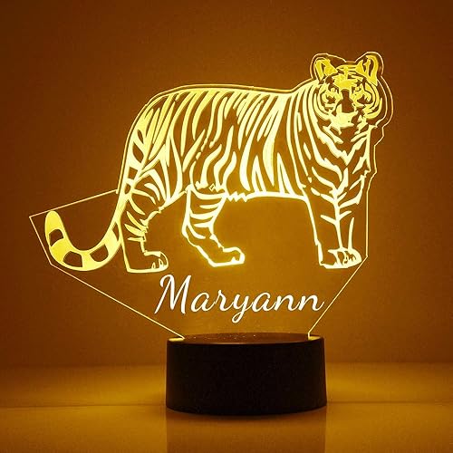 Tiger - Lámpara de ilusión 3D personalizada con control remoto, luz nocturna LED con nombre, logotipo, imagen, diseño, 4 modos, 16 colores de luz,
