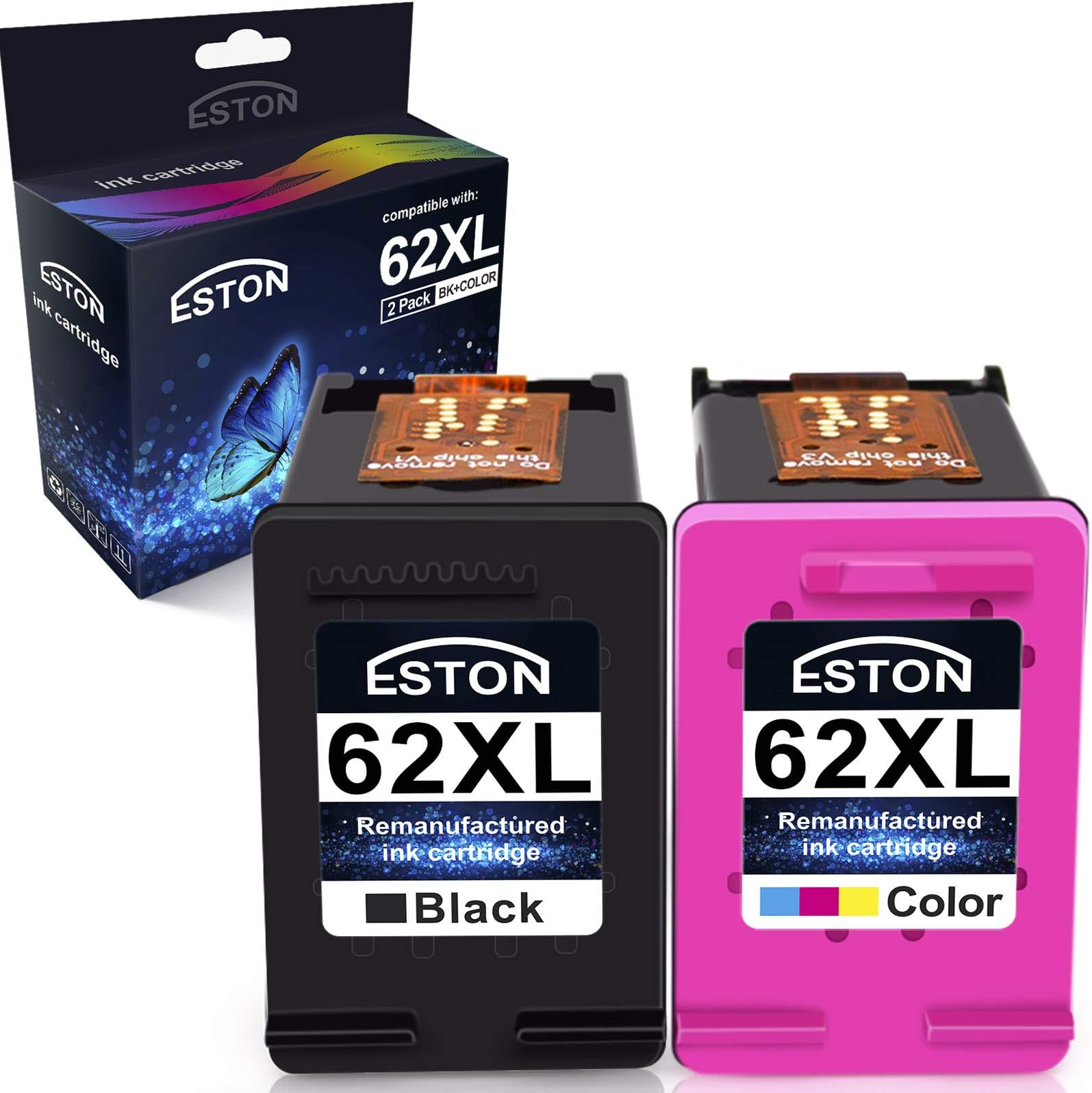 ESTON Remanufactured Ink Cartridge Replacement for HP 62XL Compatible with hp Envy 5540 5640 5660 7644 7645 OfficeJet 5740 8040 OfficeJet 200 250 (1Black+1Color)