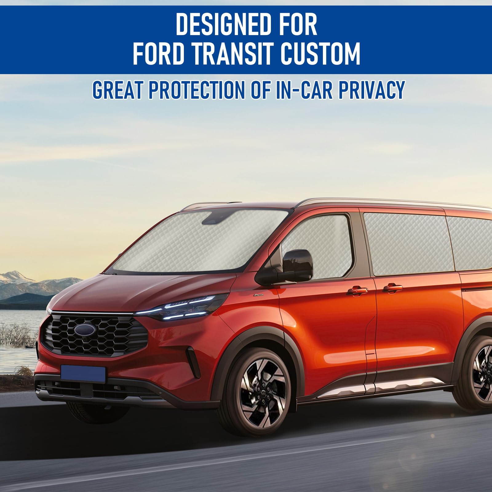 8 piezas de alfombrillas térmicas para cabina del conductor compatibles con Ford Transit Custom LWB, parasol interior del automóvil, cubierta de parabrisas, juego de persianas térmicas para