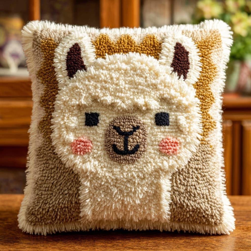 WallustrioaW Latch Hook Cushion Kits,Animal Alpaca