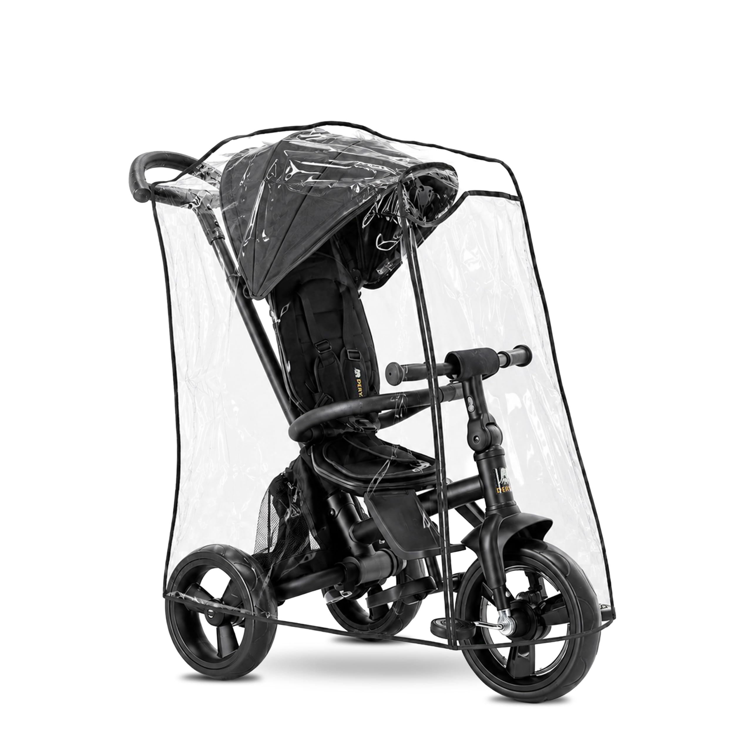 Deryan Universal Rain Cover for Tricycles, Protects Against Rain and Wind, Rain Cover for Children's Tricycles, Travel Weather Protection, Windproof and Waterproof, Transparent