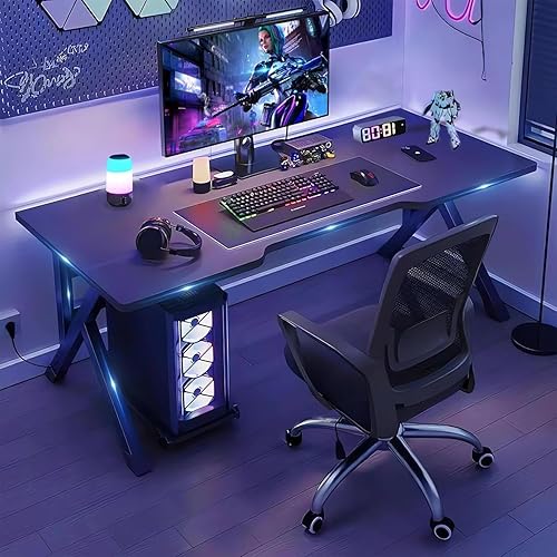 Large Gaming Desk, K-Shaped PC Gaming Table for Home Office, Ergonomic Computer Desk, Space-Saving, Easy Assembly (Black 32 Inch)