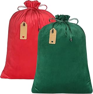 YQL Christmas Velvet Bags with Drawstring, 2Pcs Large Christmas Gift Bags Christmas Wrapping Bags Santa Sack for Xmas Present Party Favor Holiday Wrapping(Red+Green)