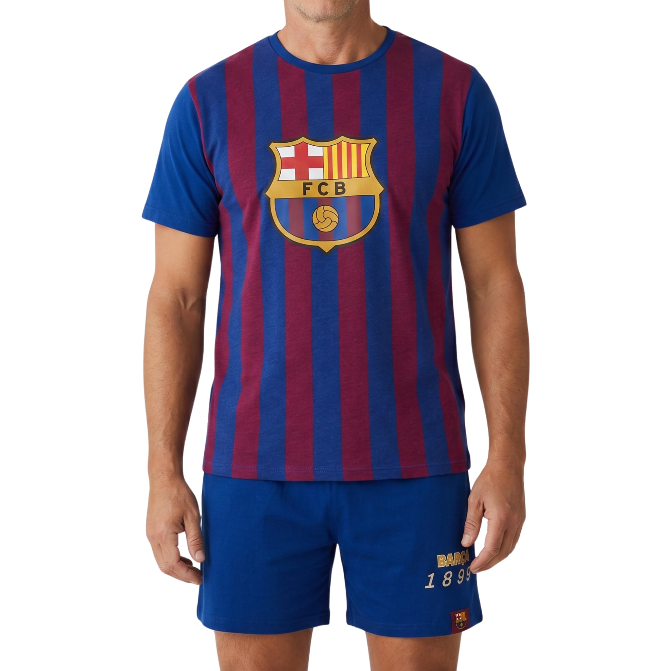 FC Barcelona Men's T-Shirt and Shorts 2 Piece Set Gift for Teens and Boys, multicoloured, S