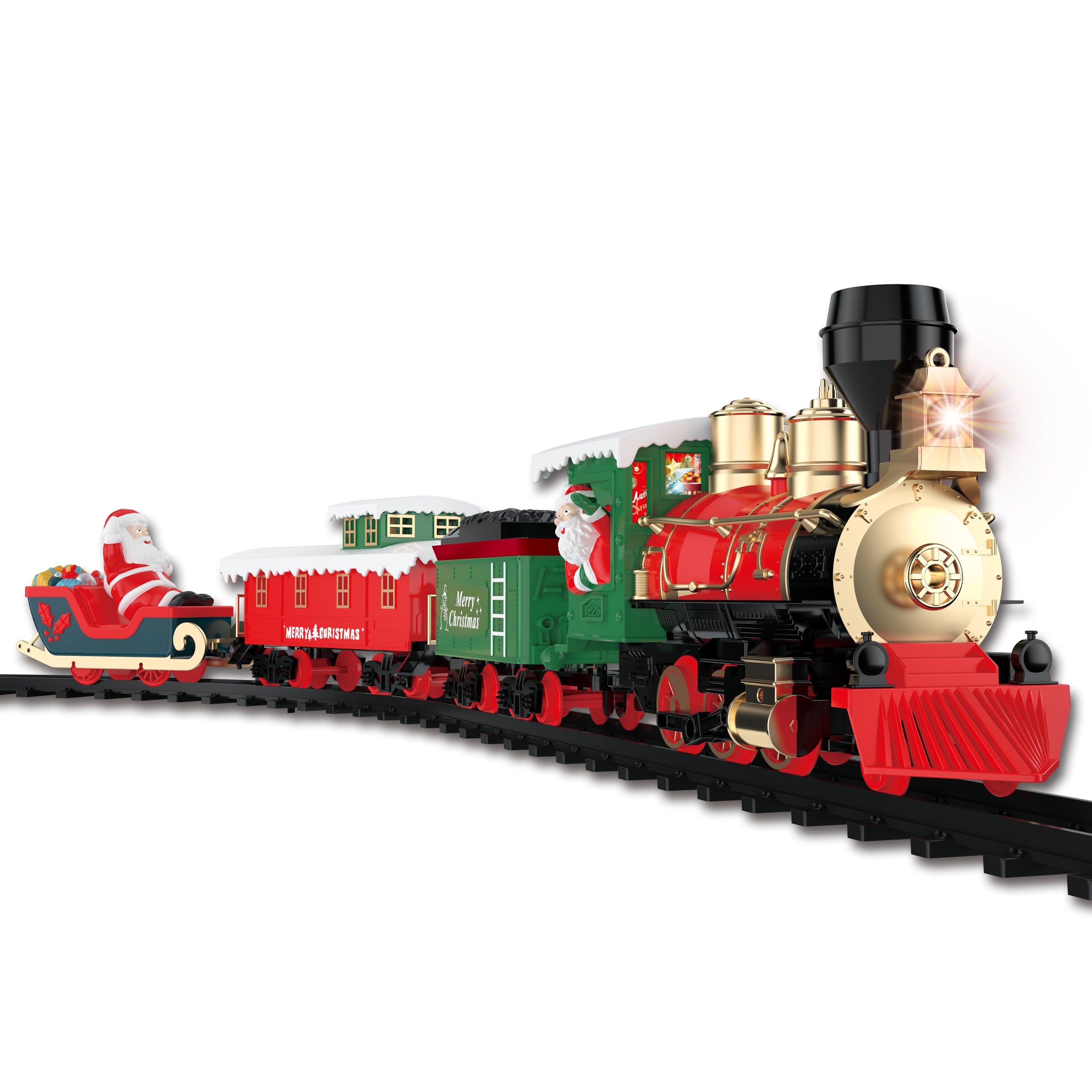 Christmas Train Set for Under The Tree with Lights, Music, Sounds and Steam – Electric Train with On/Off Button, Santa Sleigh, Smoke, Tracks – Perfect for Boys, Toddlers Ages 3+ Year Olds