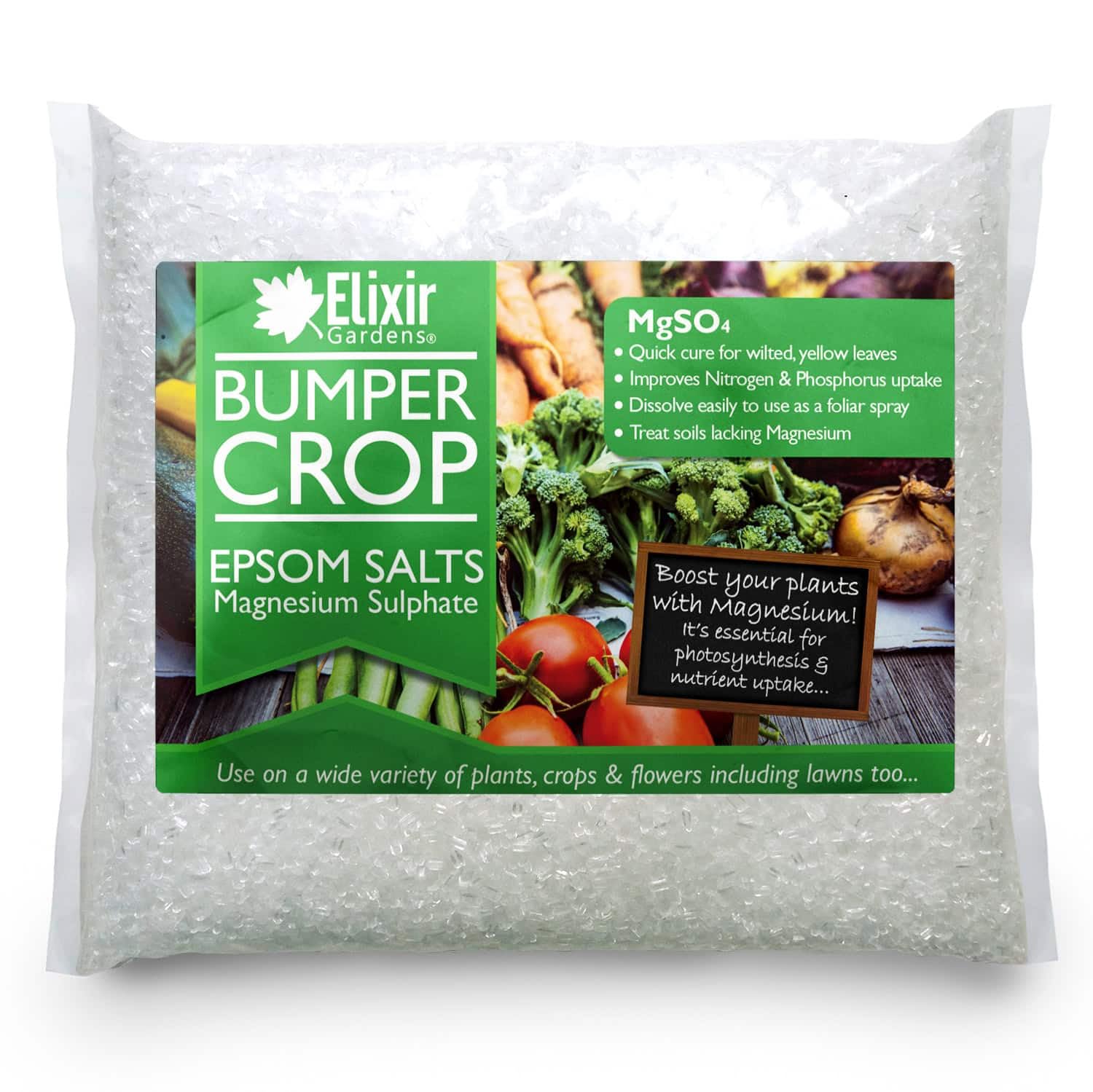 Elixir Gardens Magnesium Sulphate Epsom Salts | Ready To Use Gardening Fertiliser MgSo4 | 5kg Bag | 100g - 25kg