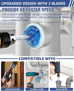 ERAYCO 4PCS Triple Blade PVC Pipe Reamer Kit, Plastic Pipe Fitting Reamer Tool for Plumbing, 3 Blades PVC Fitting Saver for SCH40, ABS, CPVC Pipe (1-1/2, 2, 3, 4)