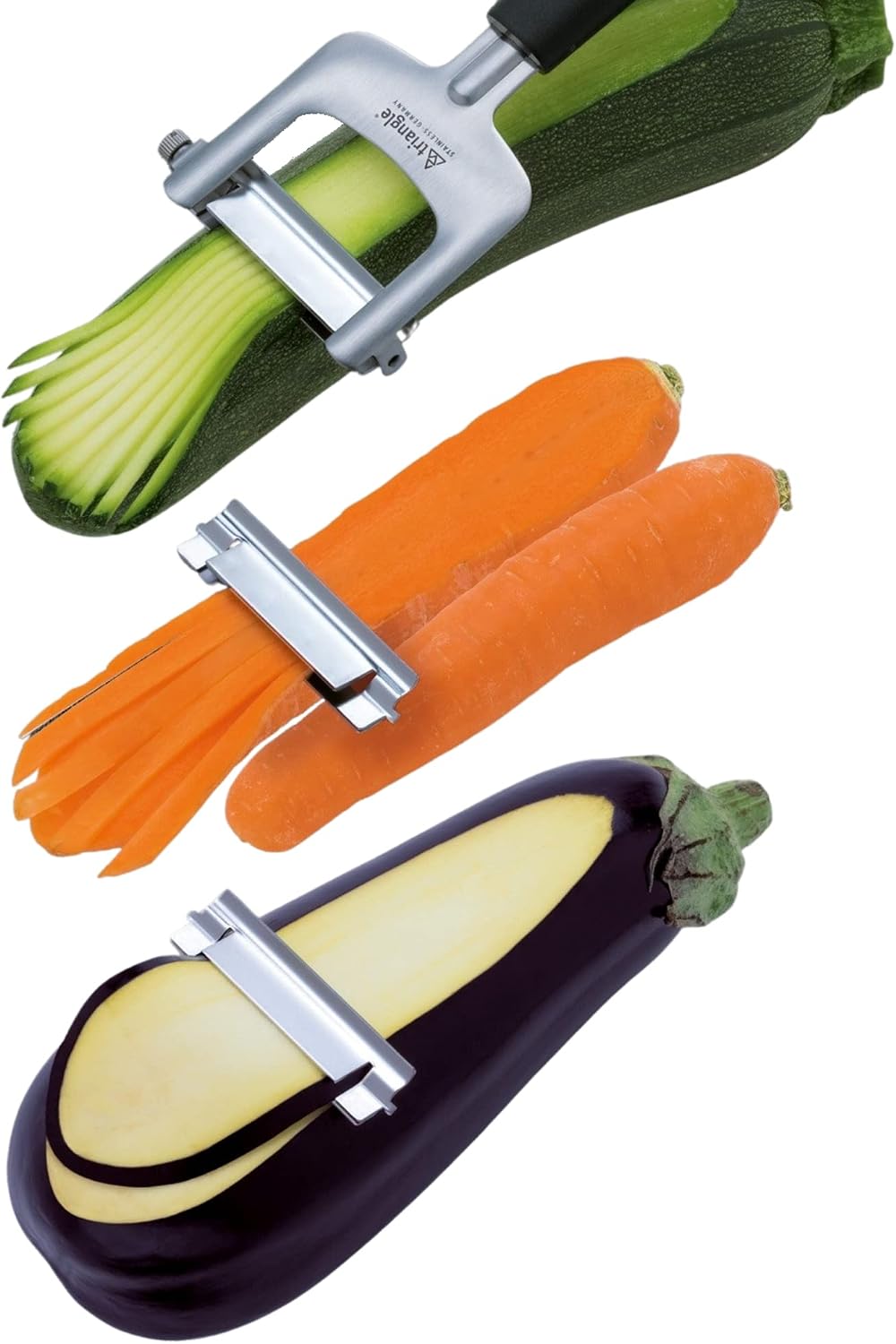 triangle 3-Piece Julienne Cutter - Includes Three Interchangeable, Ultra-Sharp Stainless Steel Blades - Creates Thin to Thick Slices - Dishwasher Safe