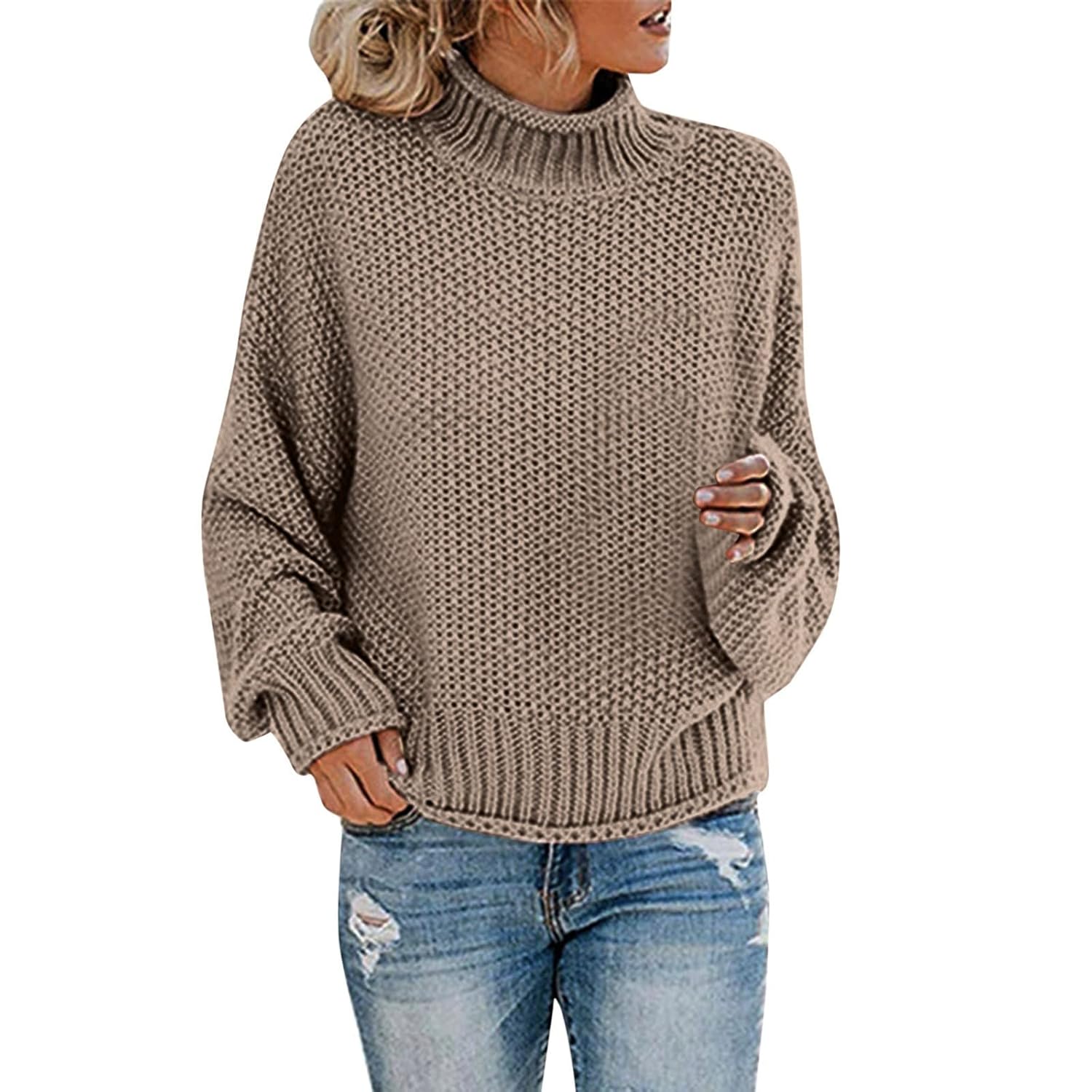 Turtle Neck Sweater for Women Winter Fall High Neck Long Sleeve Sweaters Pullover Outerwear Loose Chunky Knit Jumper