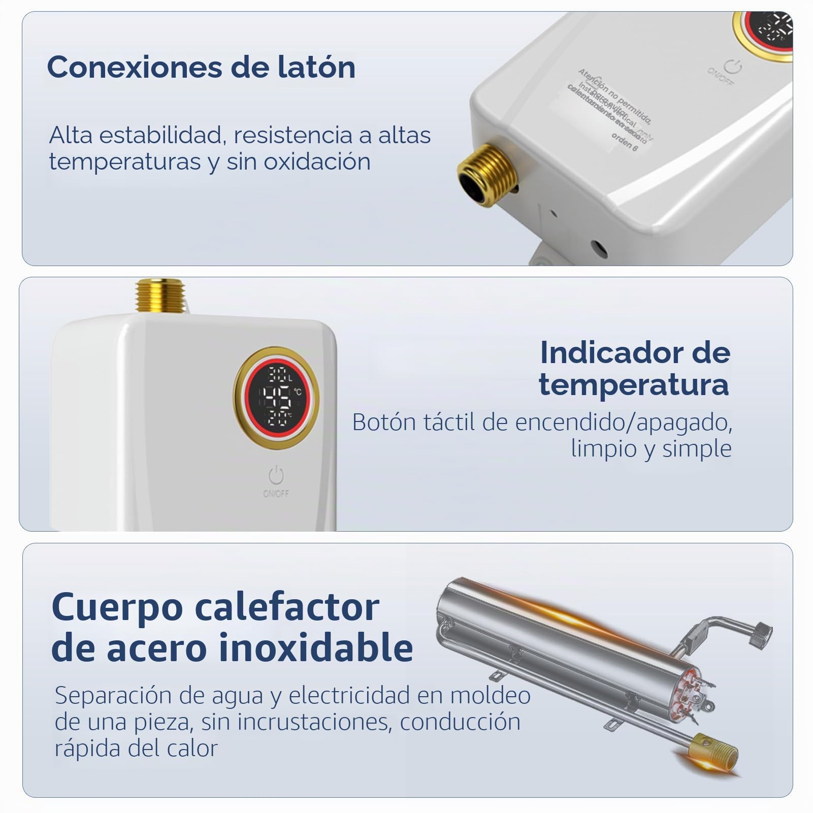 Weytoll Calentador de agua instantáneo 3000W 220V blanco mini calentador de agua caliente instantáneo sin tanque baño cocina lavado con pantalla digital de temperatura para RV cocina baño