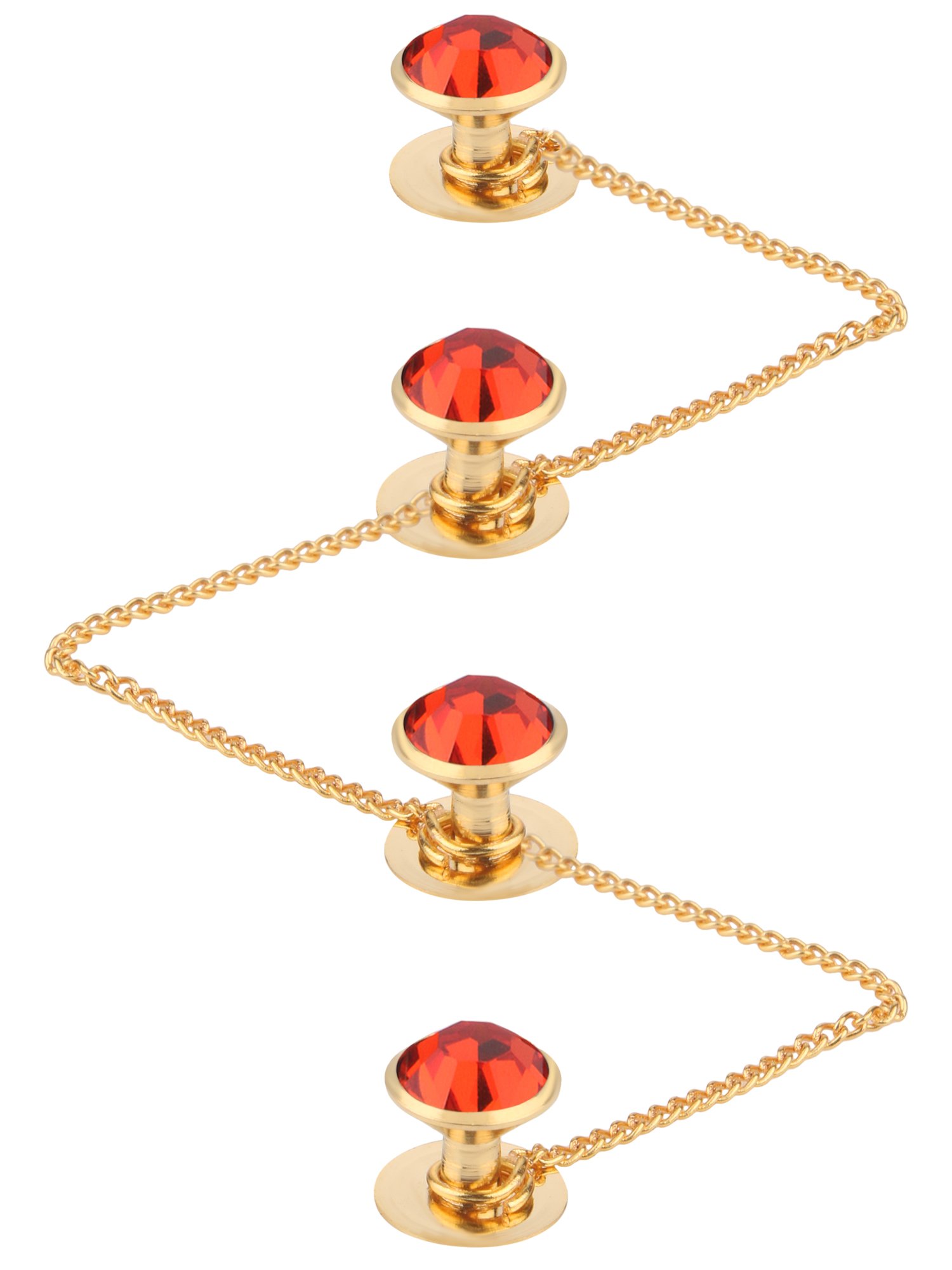 Men's Brass Kurta Buttons with Blue Diamond Crystal and Chain in a Box