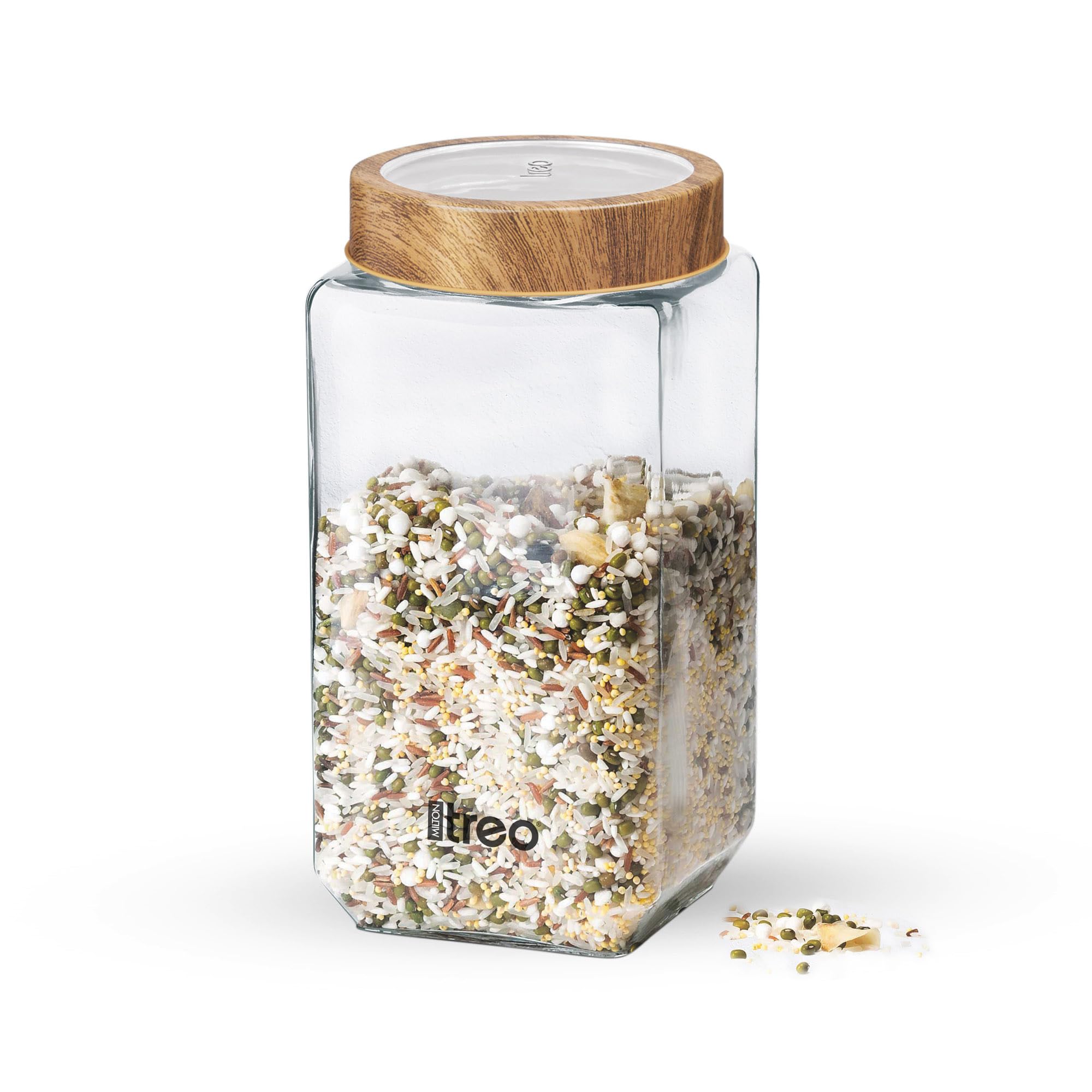 Treo By Milton Woody Cube Storage Container, 1 Piece, 1000 ml, Glass Jar with Airtight Crystal Lid, Transparent Jars for snacks, Pulses, Masala, Pickles, Cereals, Cookies, Dry Food-image-10