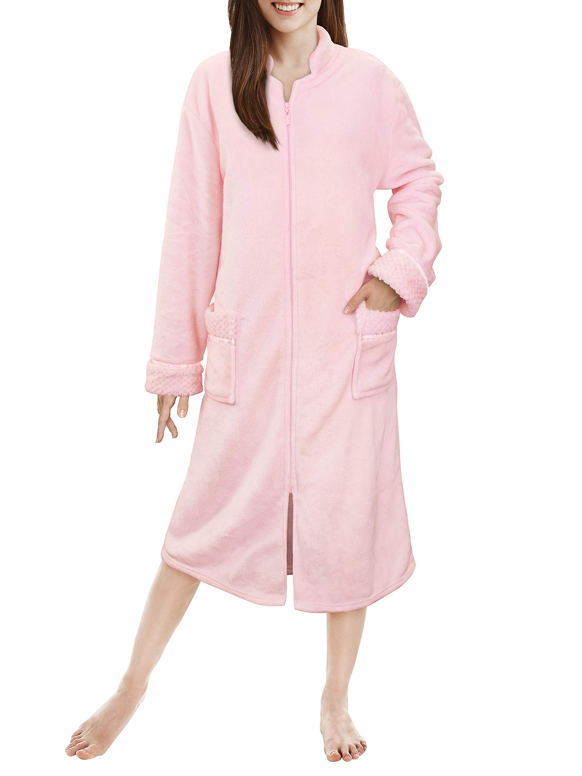 PAVILIA Womens Fleece Housecoat Zipper Robe, Plush Warm Zip Up Front Lounger