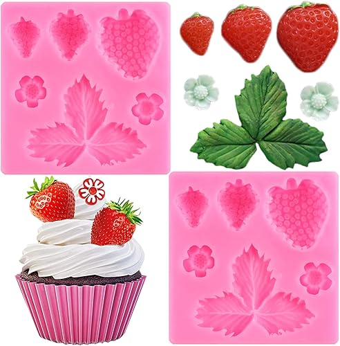 ZiXiang Molde de silicona de fresa, hojas de fresa, moldes de fondant para decoración de pasteles de frutas, decoración de cupcakes, arcilla