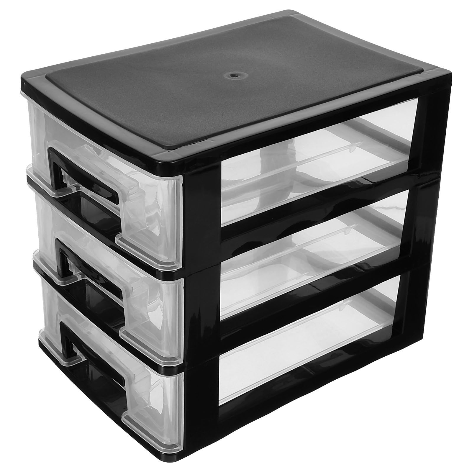 Organizador portátil de plástico negro con tres cajones para eliminar el desorden