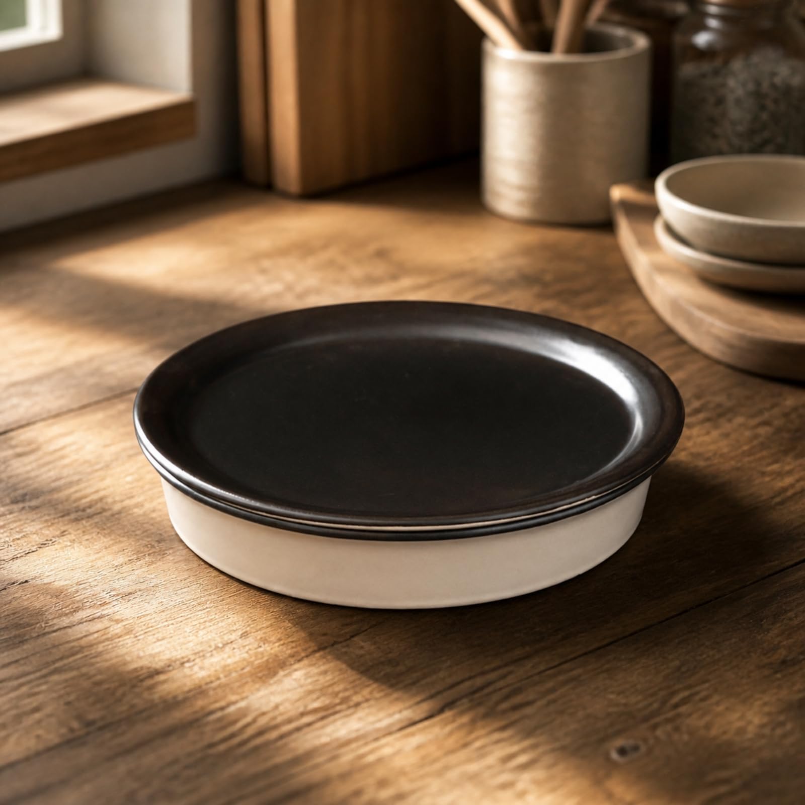 Qianly Pirofila Rotonda Bassa Resistente Alte Temperature Pirofila con Bordo Rialzato Superficie Opaca Teglia da in Ceramica per Bar e-Osterie, L