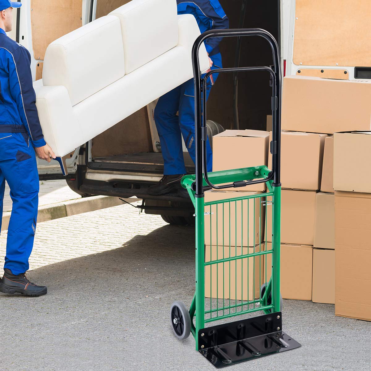 COSTWAY Carrello Per Trasporto Pieghevole, 2 in 1, Portapacchi Carrello per Trasporto di Sacchi in Acciaio, Altezza Regolabile, Capacità di Carico Fino a 90 kg